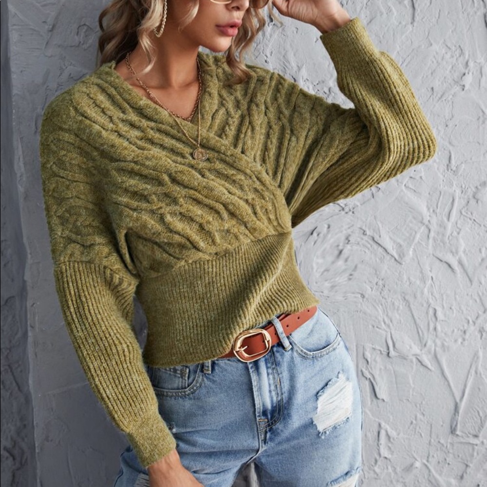 Surplice front drop shoulder sweater